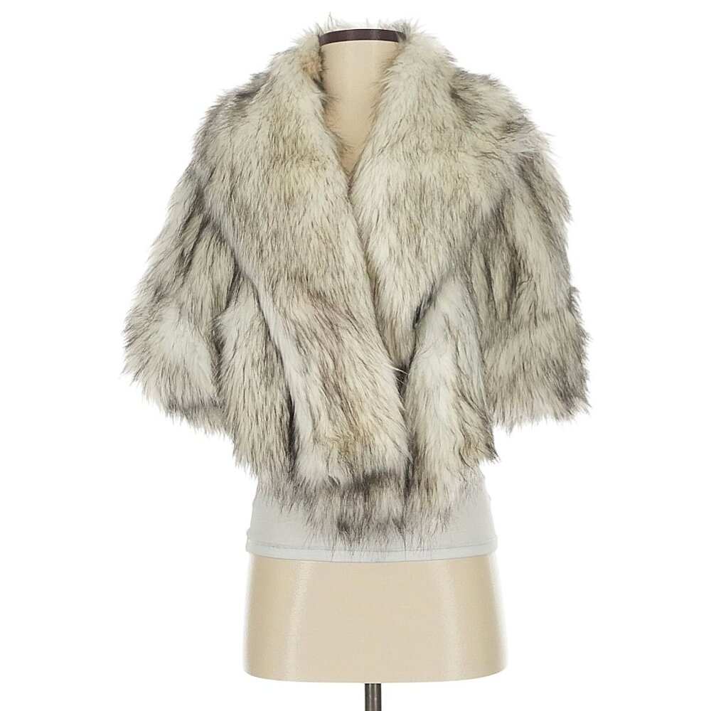 Vtg Y2K Juicy Couture Faux Fur White Gray Shawl Plunge Collar Wrap | Old Money S